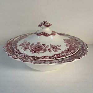Crown‎ Ducal Bristol Pink Red Transferware Covered Tureen Serving Bowl England